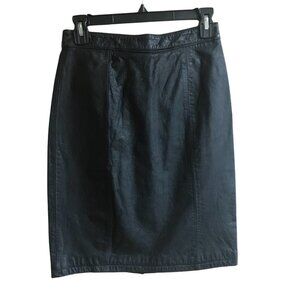 Vintage Global Identity Leather Pencil Skirt Lined Women Sz 7/8 Back 4 Snap Slit